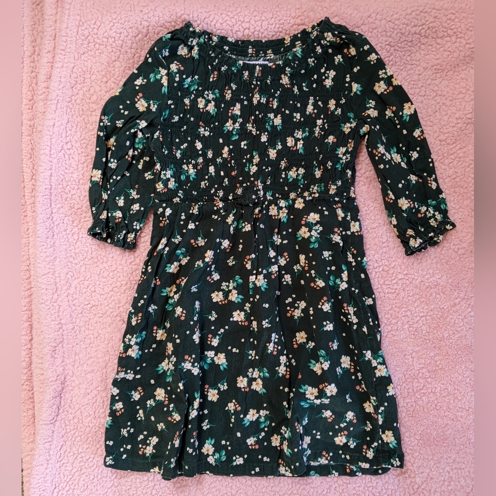 Old Navy Floral Kids Dress - Dark Green Floral Size XS(5)